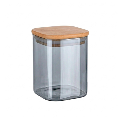 Frasco Vidrio Cuad. Fume T/ Bambu 950Ml