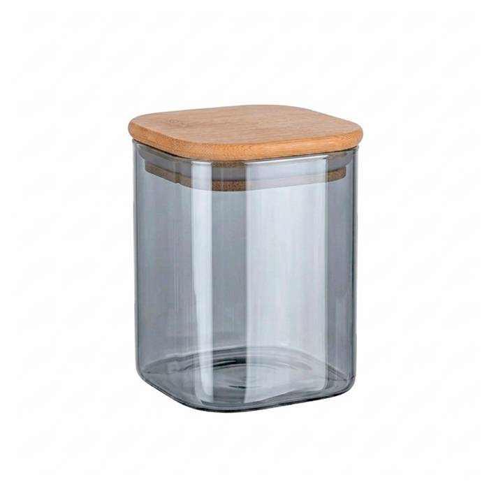 Frasco Vidrio Cuad. Fume T/ Bambu 950Ml