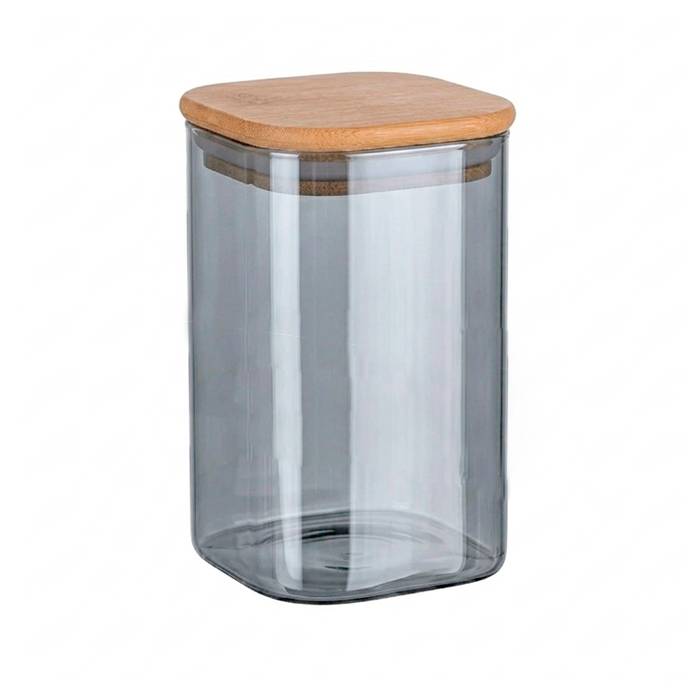 Frasco Vidrio Cuad. Fume T/ Bambu 1300Ml