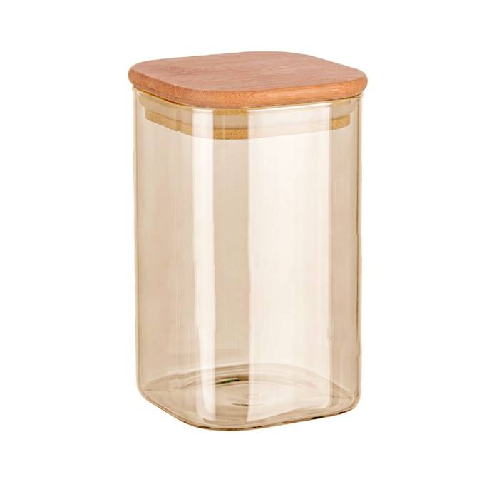 Frasco Vidrio Cuad. Ambar T/ Bambu 1300Ml