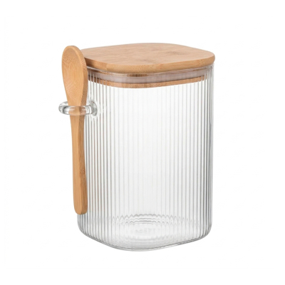 Frasco Vidrio Cuad. Rayado 10X15Cm. + Cuchara