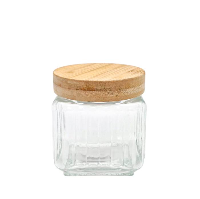 Frasco Vidrio Facetado Cuad. 1 Lt. T/Bambu