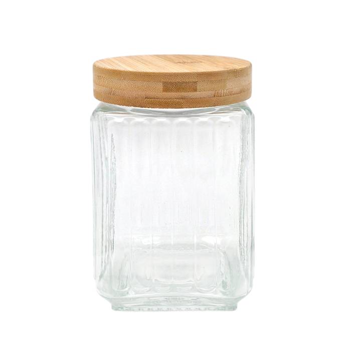 Frasco Vidrio Facetado Cuad. 1.5 Lts. T/Bambu