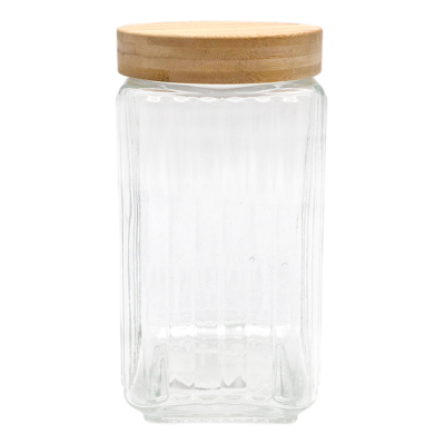 Frasco Vidrio Facetado Cuad. 2 Lts. T/Bambu