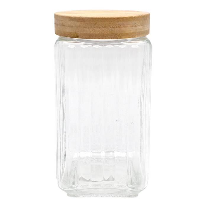 Frasco Vidrio Facetado Cuad. 2 Lts. T/Bambu