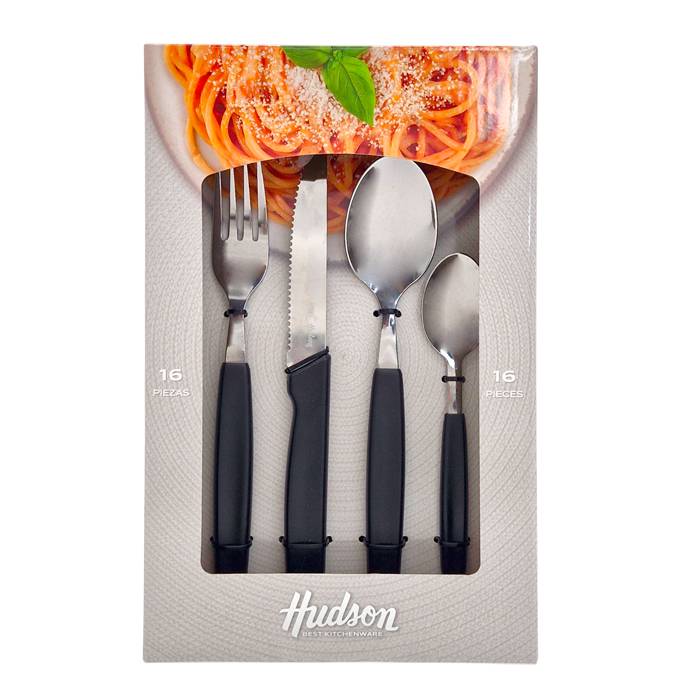 Set Cubiertos 16Pz. Hudson Basic Negro