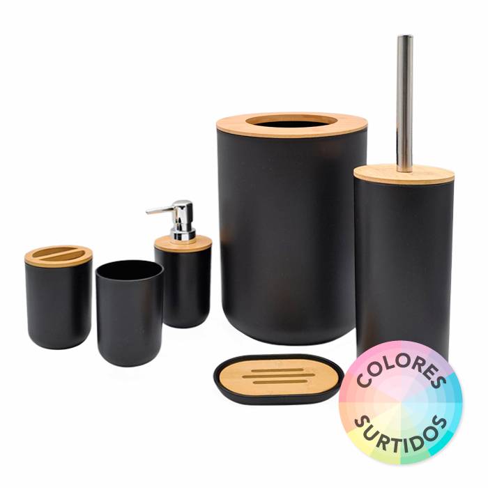 Set De Baño 6Pz. Pvc/Bambu Redondo