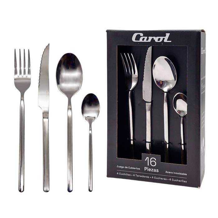 Set Cubiertos Acero Inox. Carol 16Pz Acero