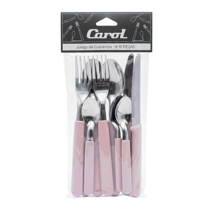 Set Cubiertos Carol 16Pz Rosa