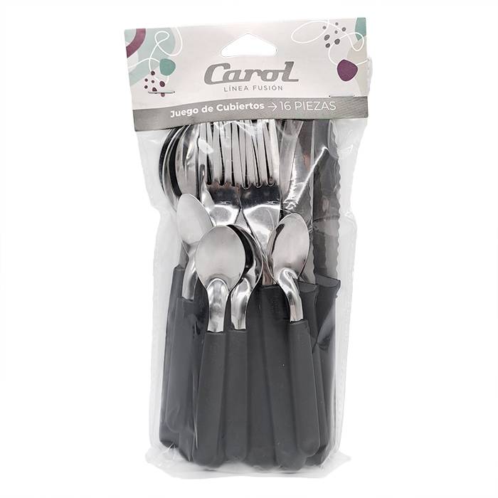 Set Cubiertos Carol 16 Pz Negro