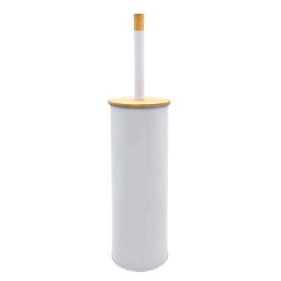 Escobilla C/Vaso Acero Blanco T/Bambu