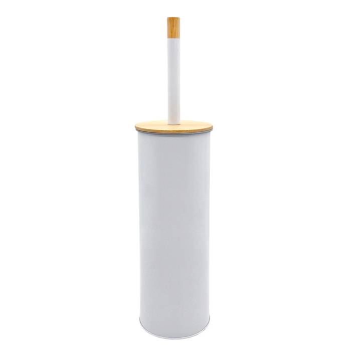 Escobilla C/Vaso Acero Blanco T/Bambu