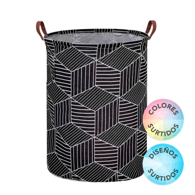 Cesto Ropa Tribal Tela C/Asas Cuerina