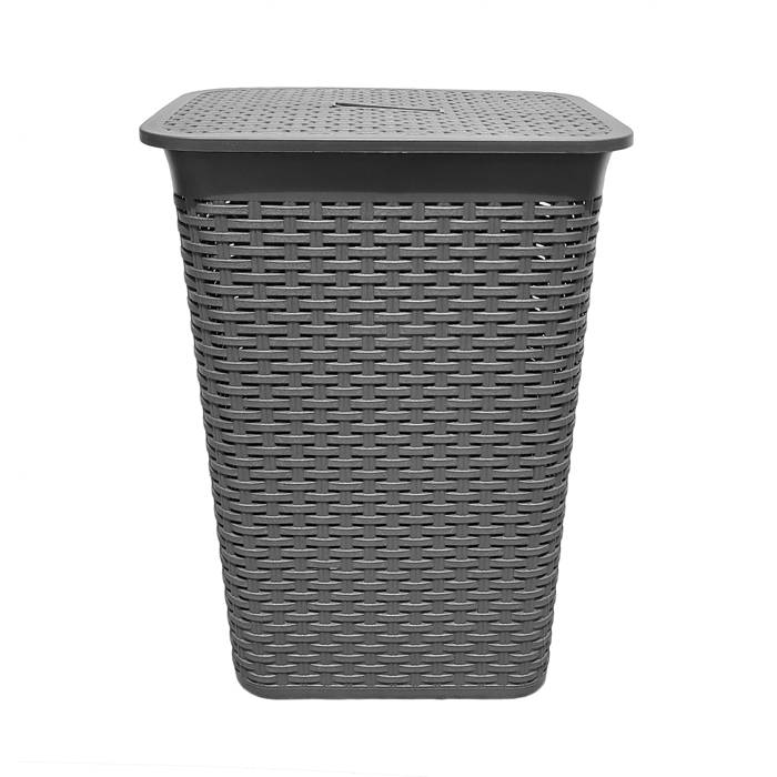 Cesto Ropa C/Tapa Simil Ratan Negro