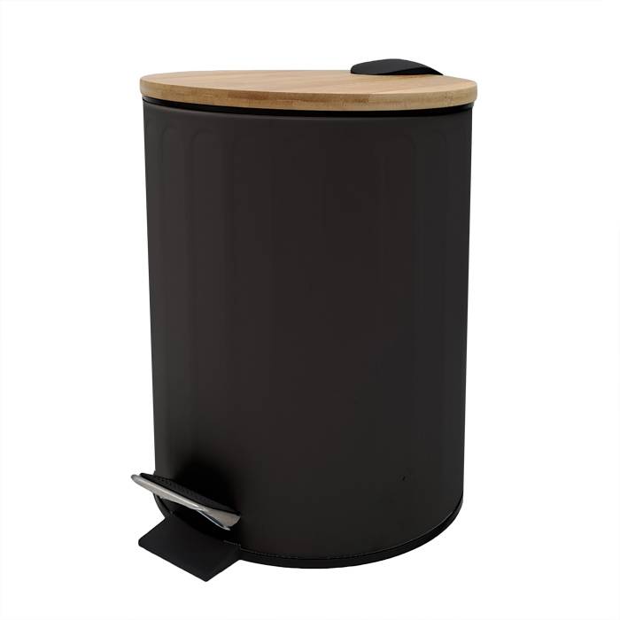 Residuo Pedal Acero Bambu 5 L Negro