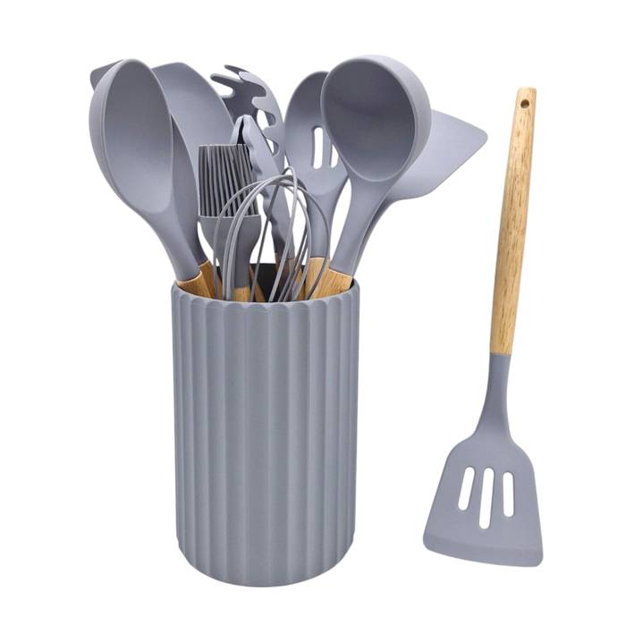 Set X12 Utensilios Silicona Gris Carol