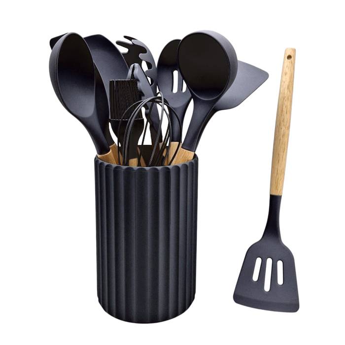 Set X12 Utensilios Silicona Negro Carol