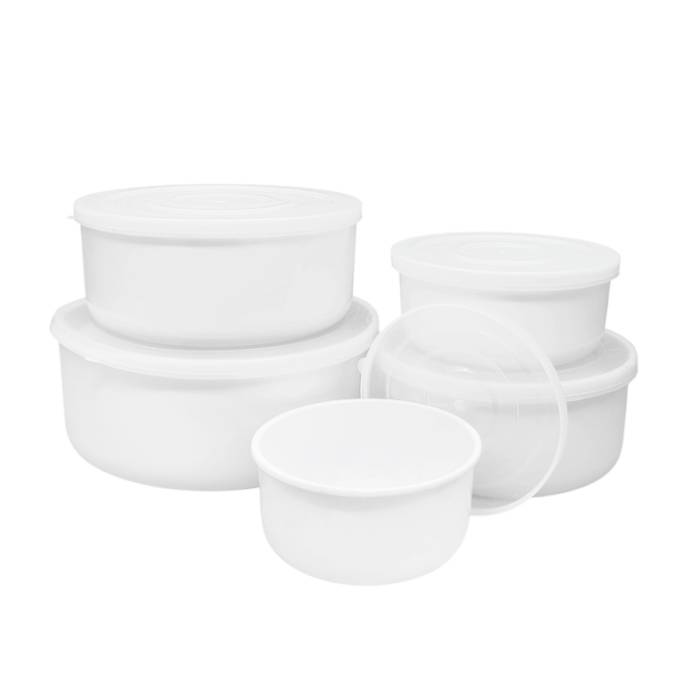 Set X5 Bowl Melamina Blanca C/Tapa
