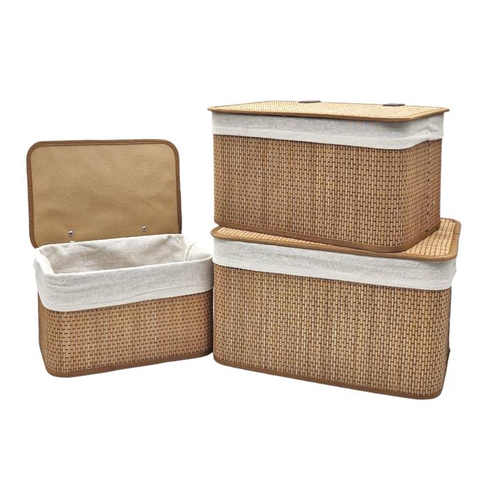 Set X3 Canasto Bambu Tela C/Tapa Suka