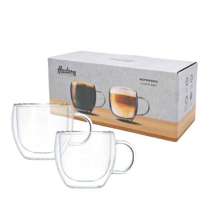 Set X2 Taza Doble Vidrio 80Ml Hudson