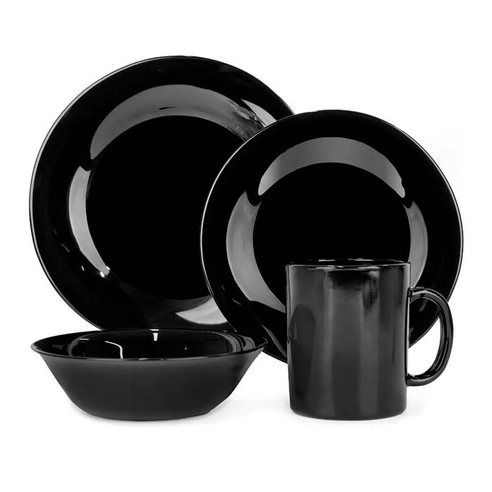 Set Vajilla 16Pz Opal Negro Carol Redondo