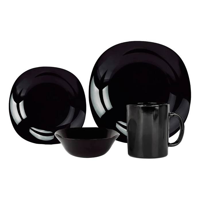 Set Vajilla 16Pz Opal Negro Carol Cuadrado
