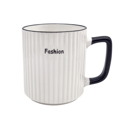 Taza Ceramica Rayada Blanca 400Ml