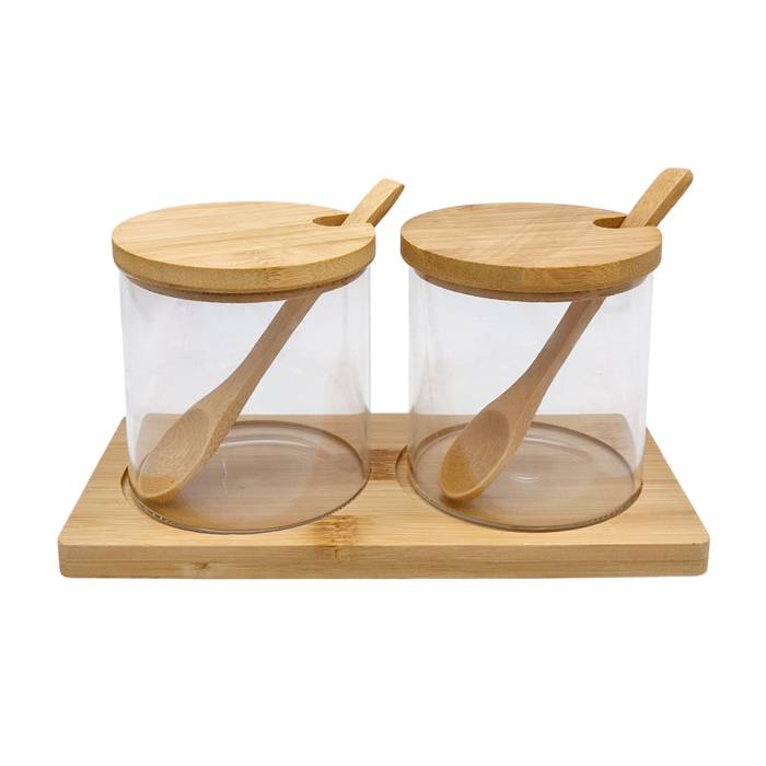 Pote Multiuso Vidrio T/Bambu Set X2