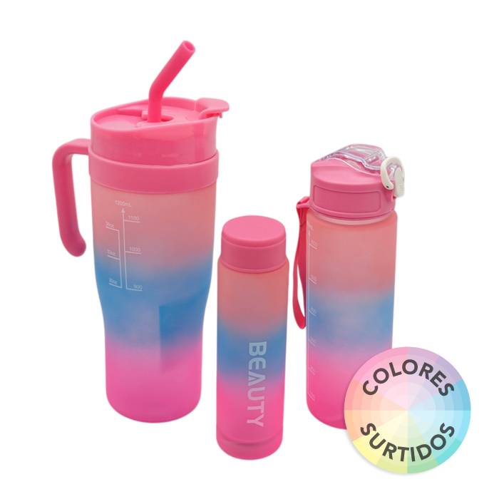 Set Vaso 1200Ml + 2 Botellas Plast.