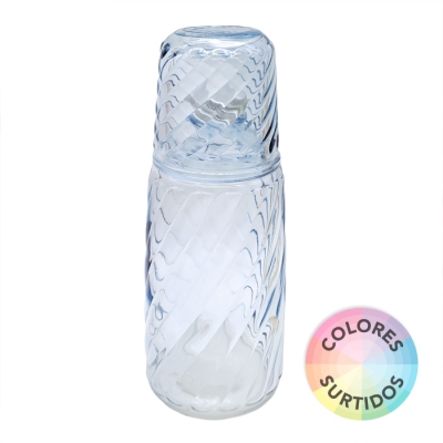 Botella De Vidrio Color C/vaso