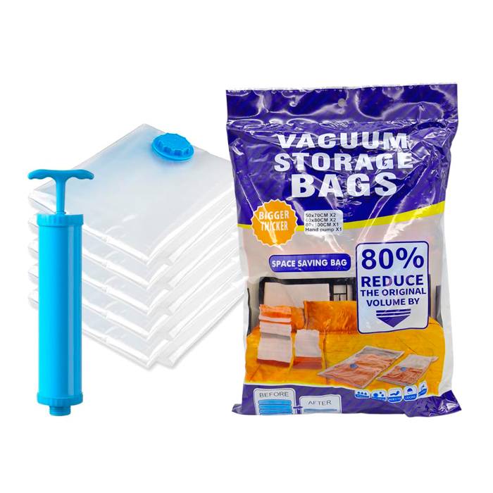 Set X5 Bolsa Ropa Al Vacio + Bomba Manual