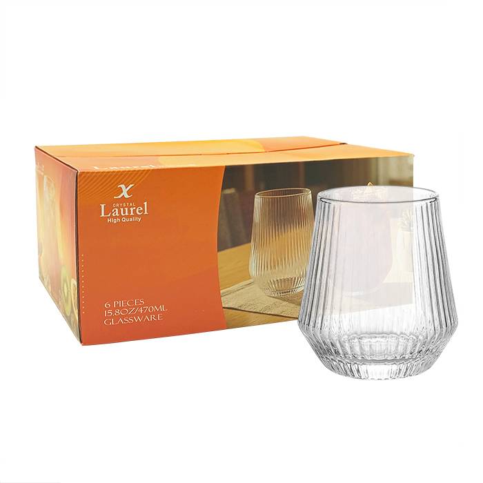 Vaso Vidrio Bombre Rayado 470Ml. Pack X6