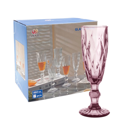 Copa Vidrio Flauta Rombos Rosa Pack X6
