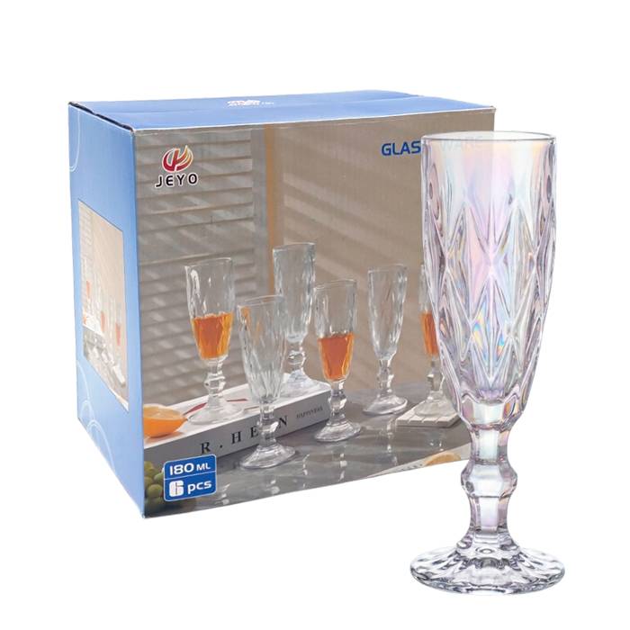 Copa Vidrio Flauta Rombos Tornasol. Pack X6