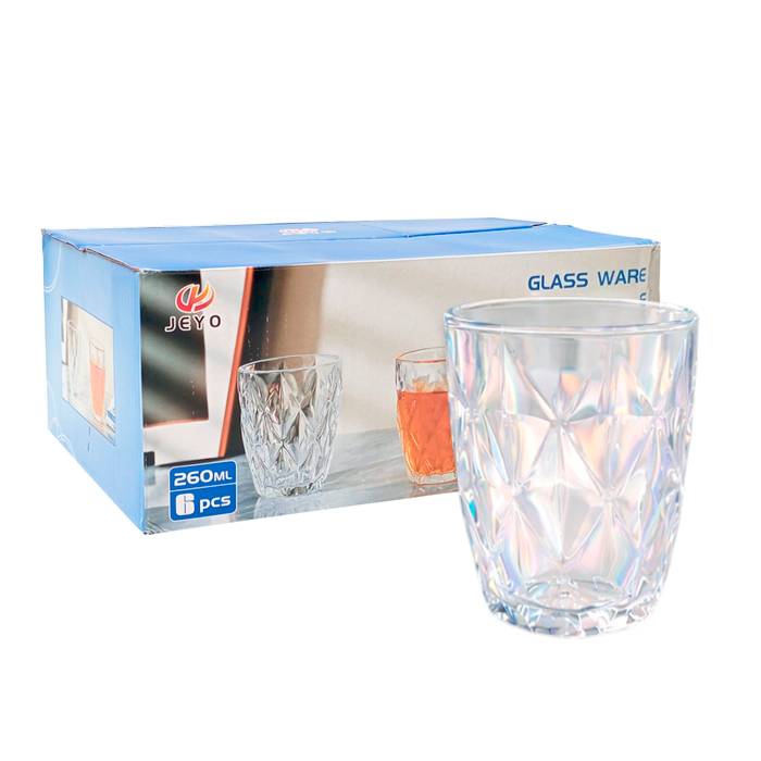 Vaso Vidrio Rombos Tornasol 260Cc Pack X6