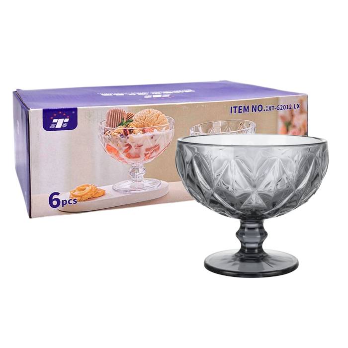 Copa Postre Vidrio Rombos Fume Pack X6