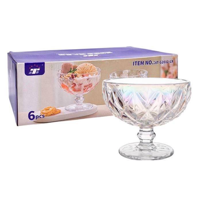 Copa Postre Vidrio Rombos Tornasol. Pack X6